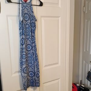 Hot Kiss Blue and White Sleeveless Halter Sundress